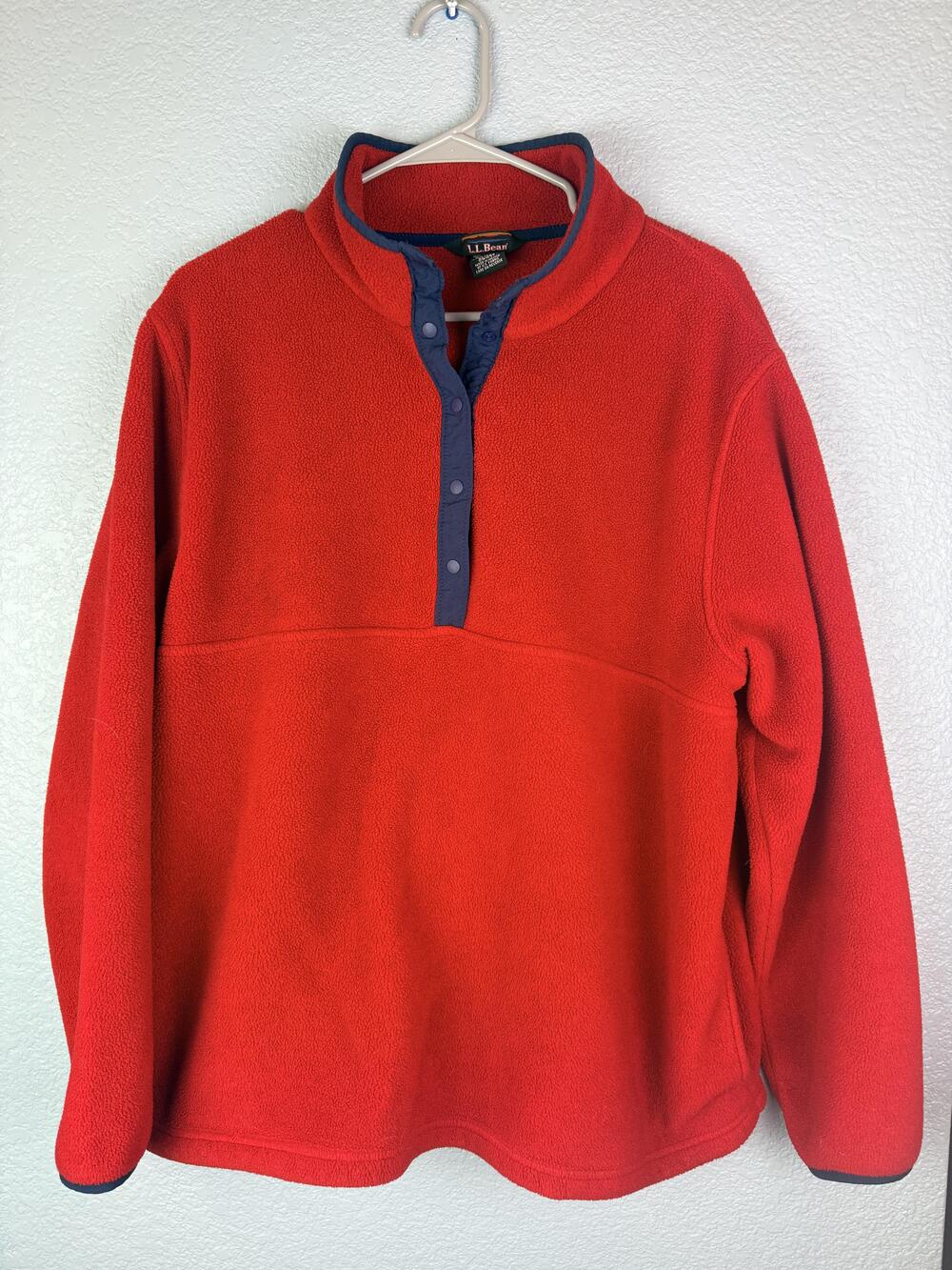 L.L. Bean Fleece Jacket Womens XL Red Snap Pullover Collared Pockets Outdoor
